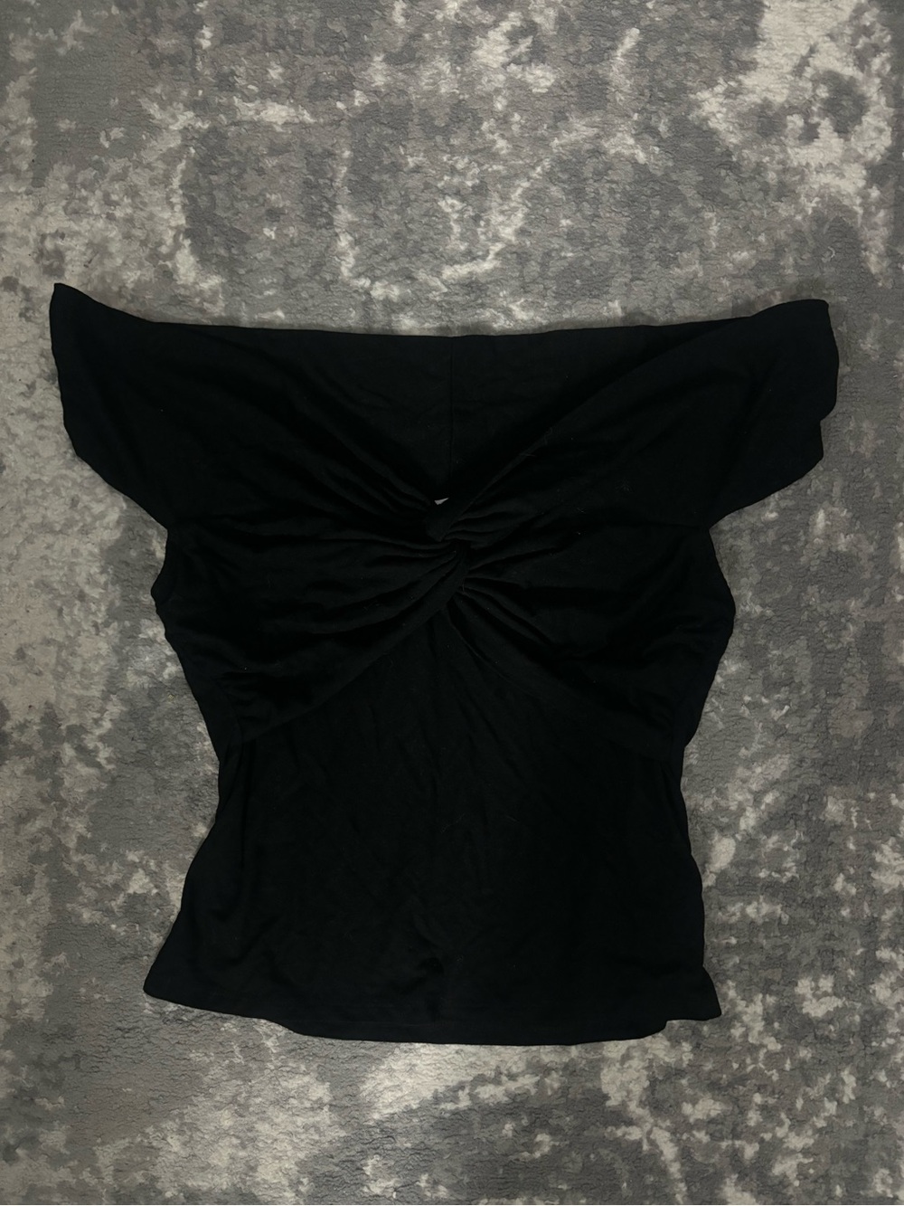 Reformation Black Off-Shoulder Twist-Front Top